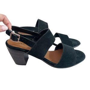 Mariella Black Suede Leather Sandal Block Heels Ankle Strap Italy 9.5 Womens